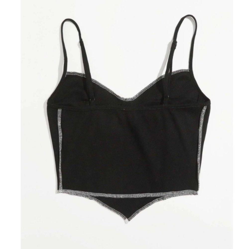Black High Waisted womens bustier crop cami white stitch top size 1x 2x - Picture 2 of 2